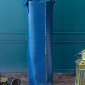 Porte bouteille en cuir bleu