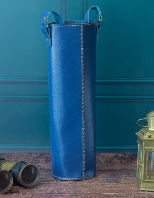 Porte bouteille en cuir bleu